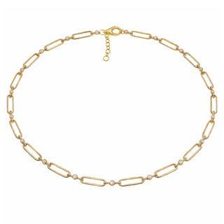 14kt gold diamond bezel paperclip necklace - Luna Skye