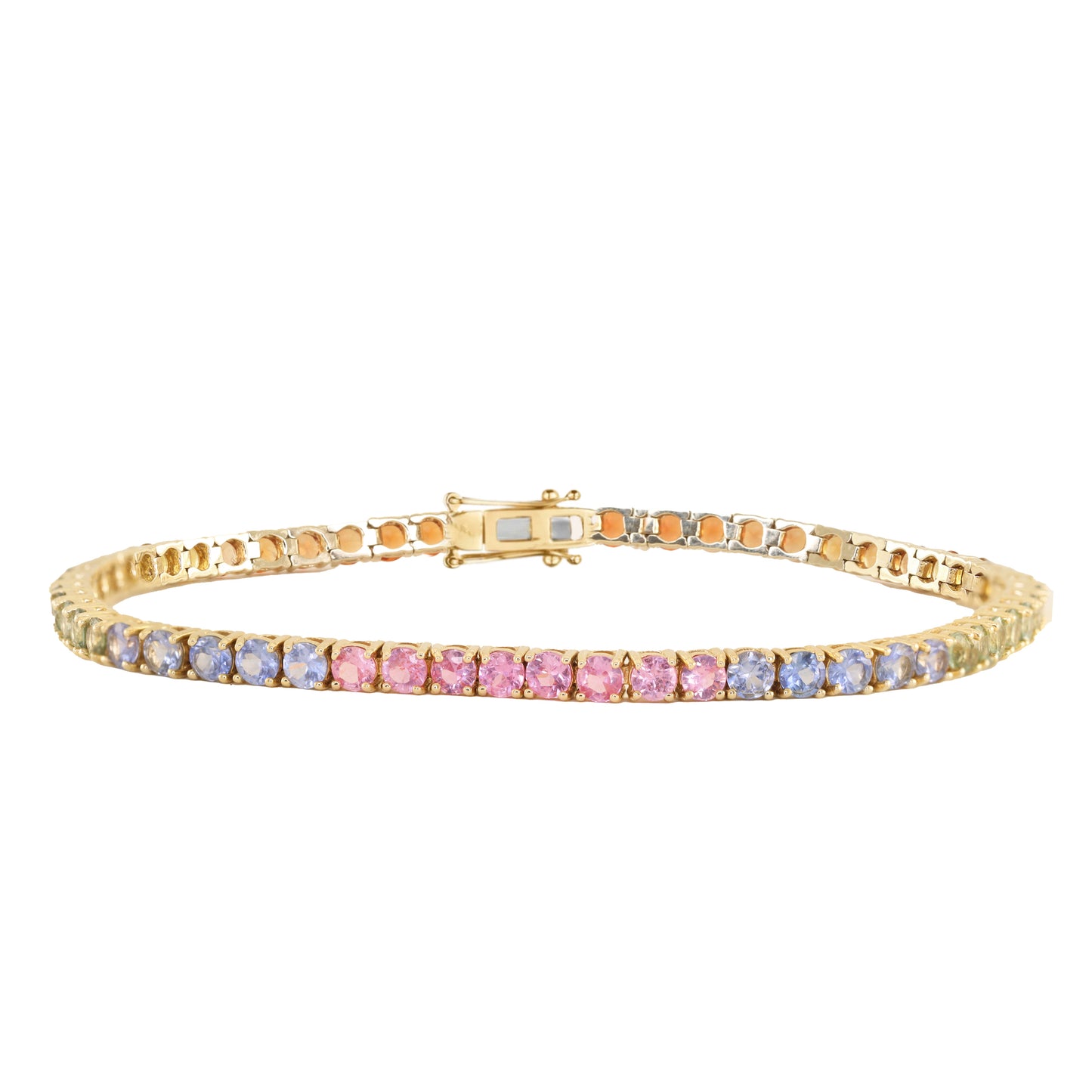 14kt gold pastel rainbow sapphire grande tennis bracelet