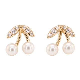14kt gold and diamond pearl cherry stud earring