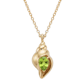 14kt gold peridot shell necklace