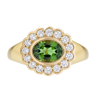 14kt gold and diamond green tourmaline petite bezel burst ring