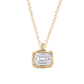 14kt petite emerald cut molten gold diamond bezel necklace