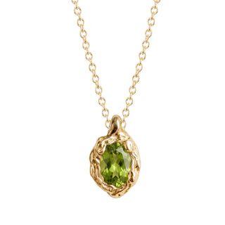 14kt petite molten gold peridot bezel necklace