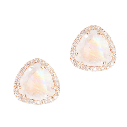 14kt gold and diamond petite triangle moonstone stud earring
