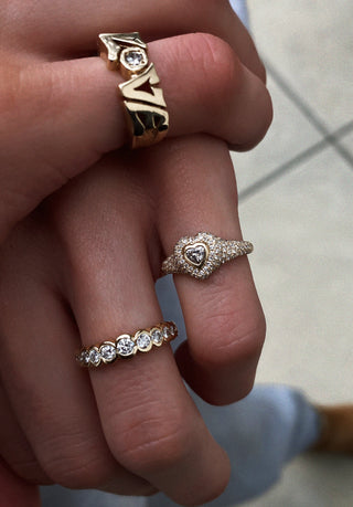 14kt gold and diamond heart signet pinky ring