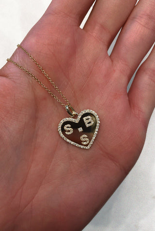 14kt gold and diamond three initial heart necklace