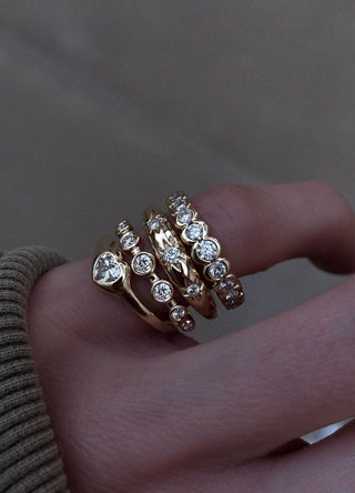 14kt gold heart diamond bubble ring