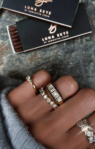 14kt gold channel baguette diamond rectangle signet ring