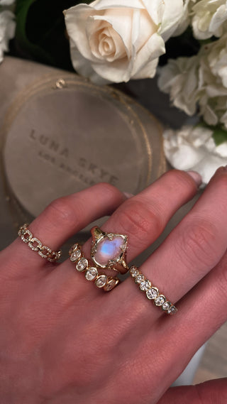 14kt gold and diamond moonstone claw ring