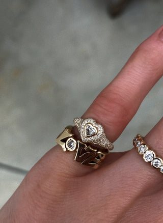 14kt gold and diamond heart signet pinky ring