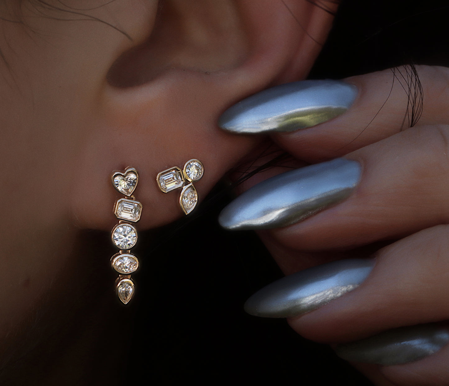 14kt gold mixed diamond bezel drip stud earrings