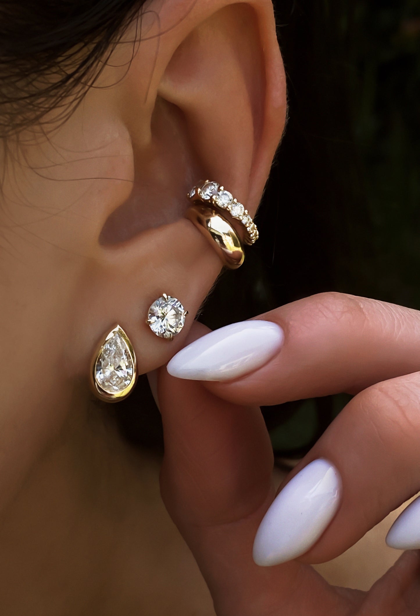 14kt gold teardrop diamond bezel hoop
