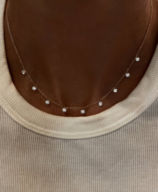 14kt gold nine floating diamond drip necklace
