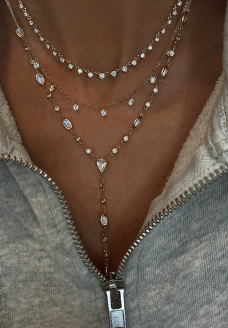 14kt gold nine floating diamond drip necklace