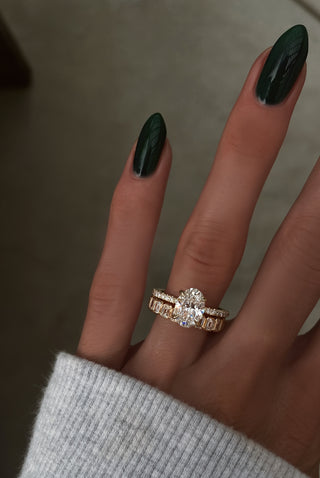 14kt gold petite emerald cut diamond bezel band