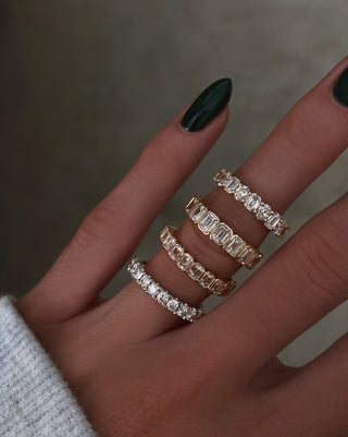 14kt gold mixed oval emerald diamond half eternity band