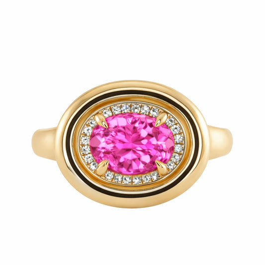 14kt gold and diamond pink spinel bubble ring