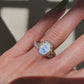 14kt gold and diamond solitaire moonstone ring with halo