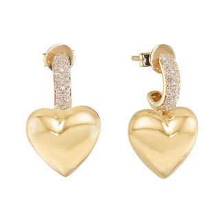 14kt gold and diamond puffed heart drop studs