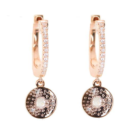 14kt gold rose cut diamond disk hoop earrings