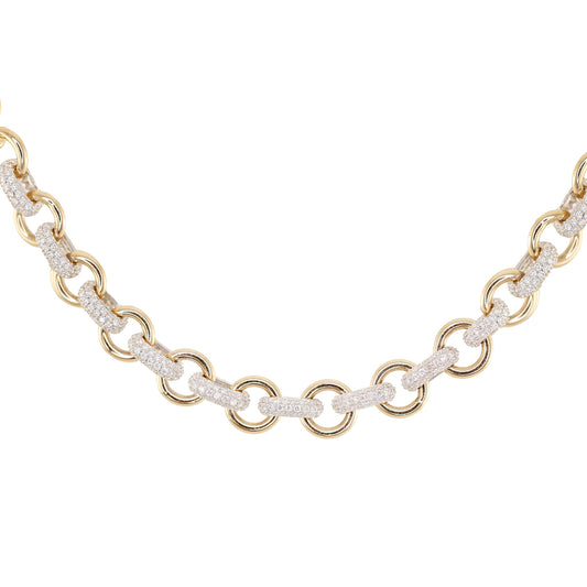 14kt gold rounded diamond link necklace