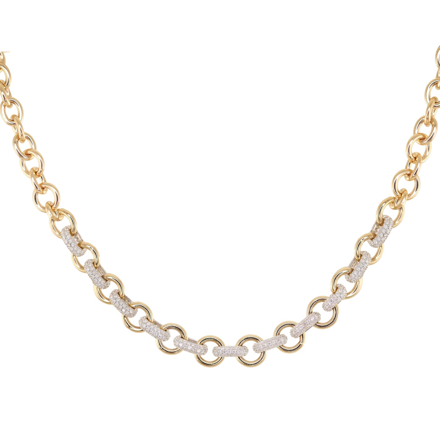 14kt gold rounded diamond link necklace