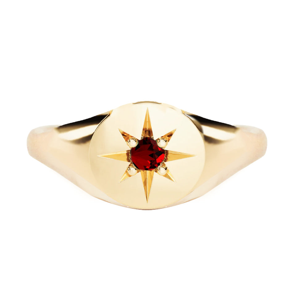 14kt gold ruby starburst signet ring