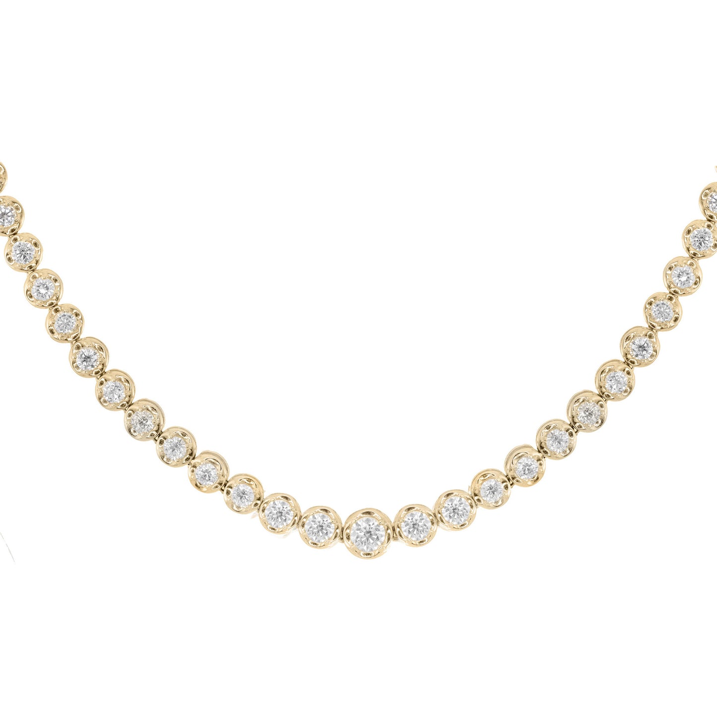 14kt gold graduated diamond scalloped bezel tennis necklace