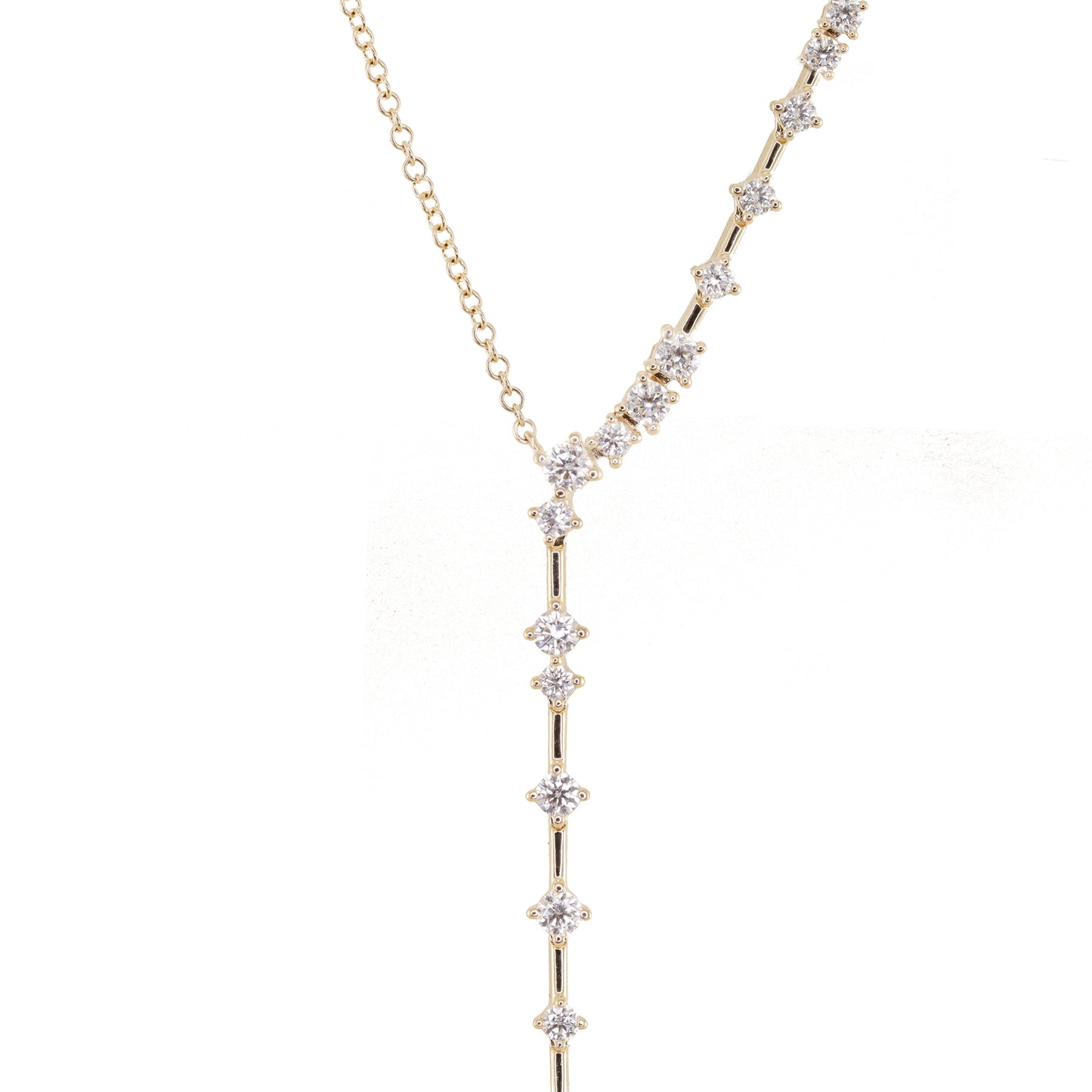 14kt gold floating scattered diamond lariat necklace