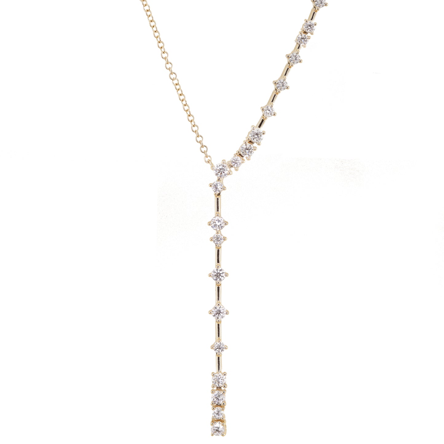 14kt gold floating scattered diamond lariat necklace