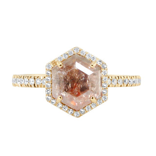 14kt gold brown diamond single band hex ring