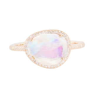 14kt gold and diamond single band moonstone ring