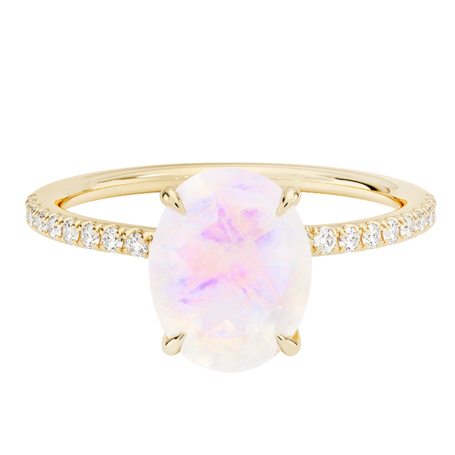 14kt gold and diamond solitaire moonstone eternity ring