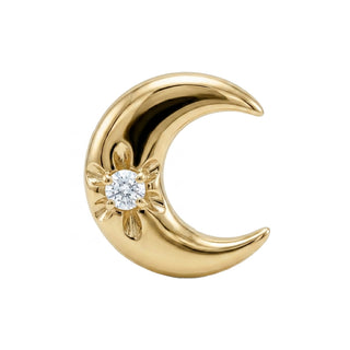 14kt gold diamond starburst crescent moon single stud