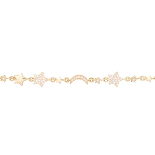 14kt gold diamond moon and star cosmos bracelet