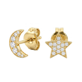 14kt gold and diamond star and crescent moon studs