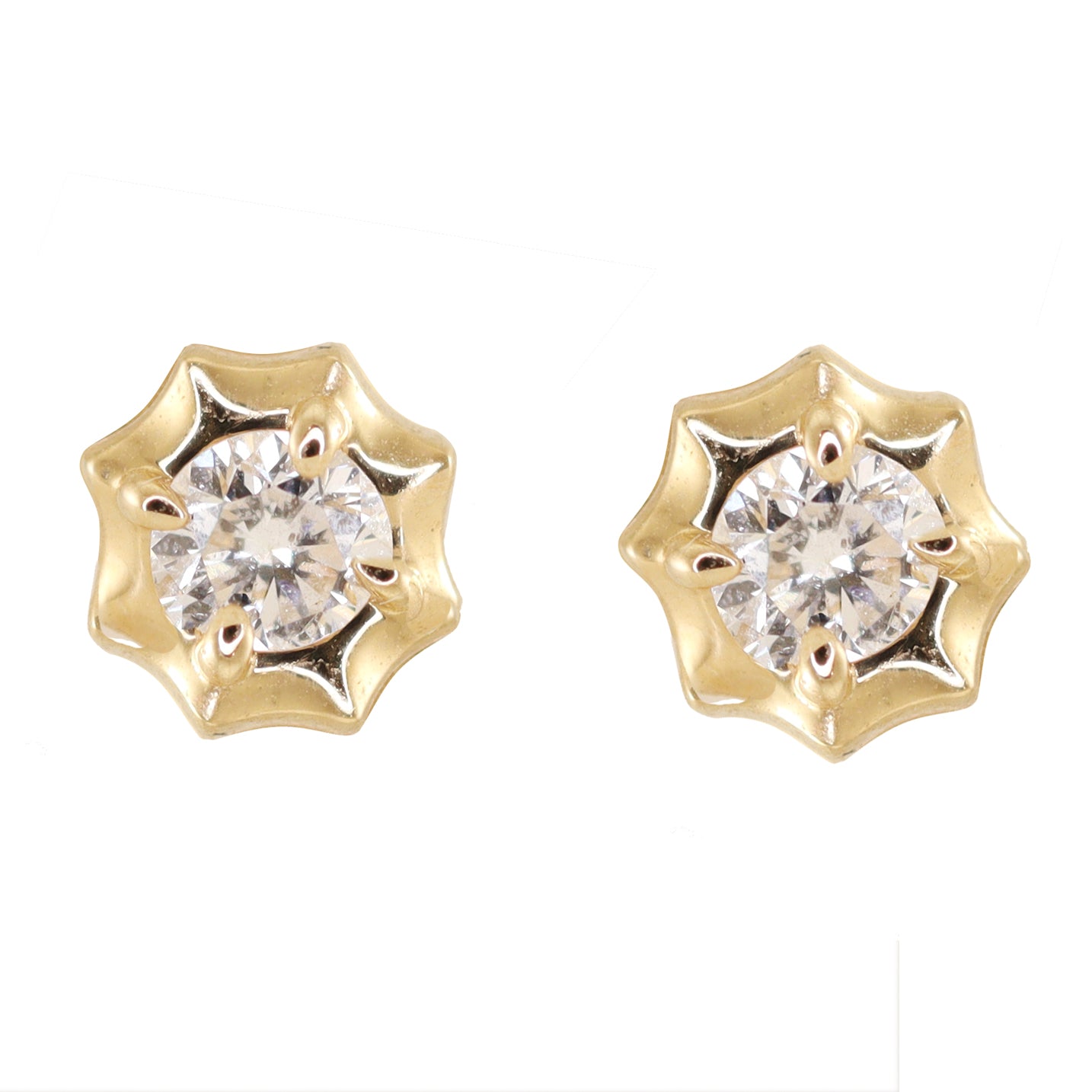 14kt gold round diamond star studs