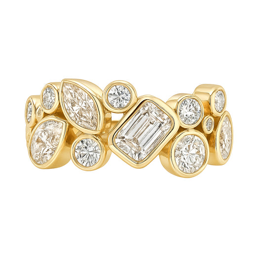 14kt gold mixed diamond cut bezel supernova ring