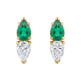 14kt gold and diamond teardrop emerald stud earring