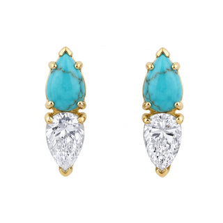 14kt gold and diamond teardrop turquoise stud earring