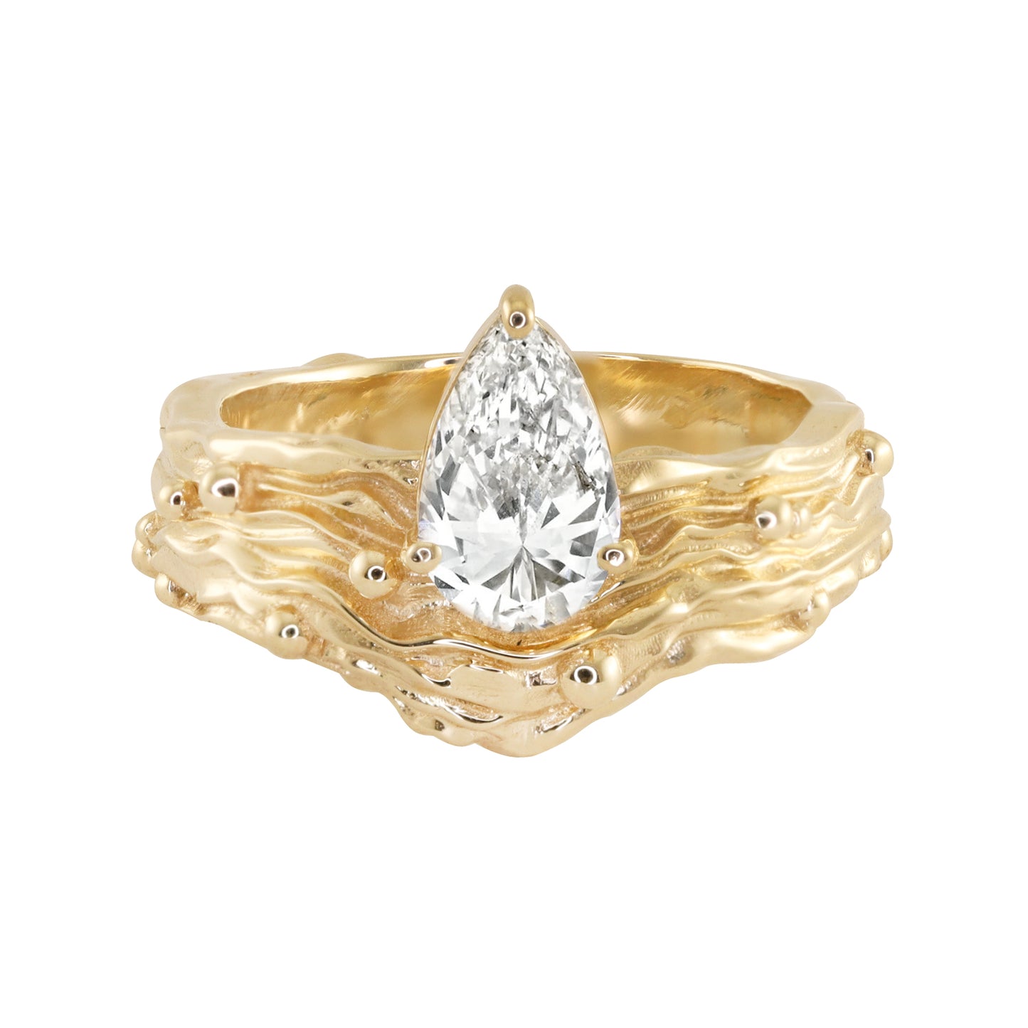 14kt gold teardrop diamond vine ring