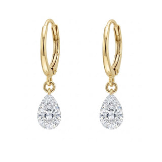 14kt gold floating teardrop diamond hoop