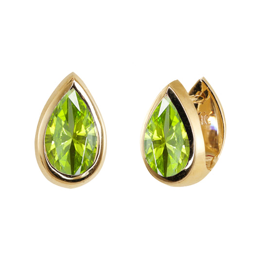14kt gold teardrop peridot bezel hoop