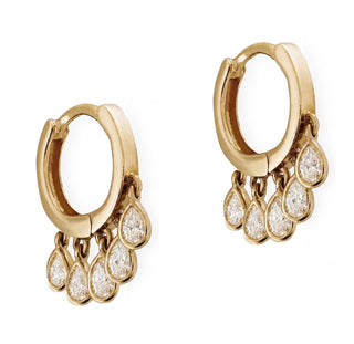 14kt gold teardrop diamond bezel shaker hoops