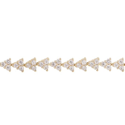 14kt gold full three diamond cluster tennis bracelet