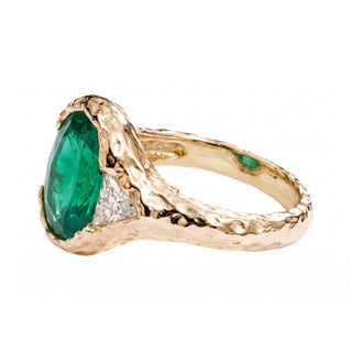 14kt gold and trillion diamond organic emerald ring