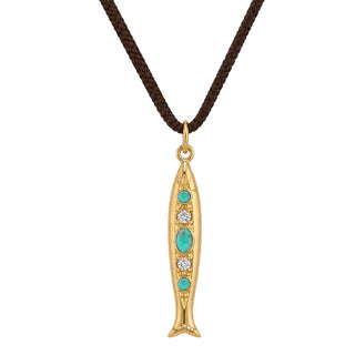 14kt gold turquoise diamond lucky fish necklace