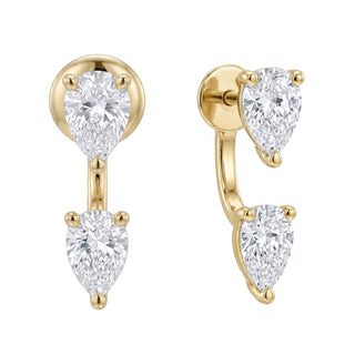 14kt gold floating two pear diamond stud