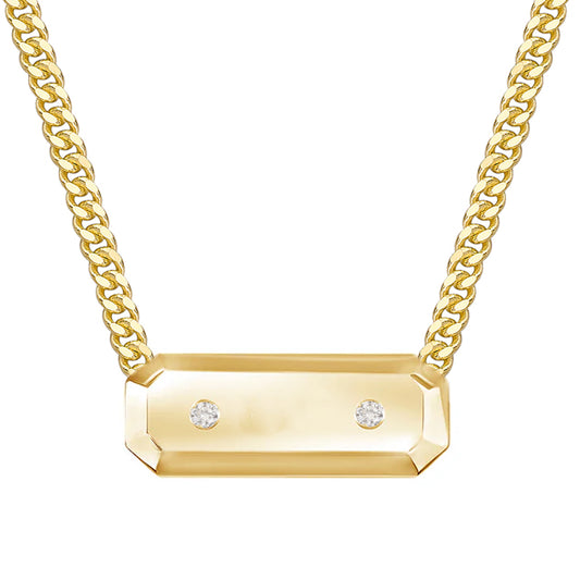14kt gold two diamond name plate necklace