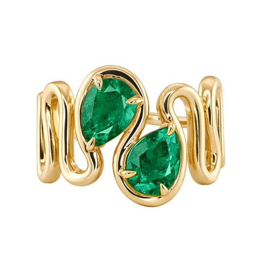 14kt gold two emerald Marea ring